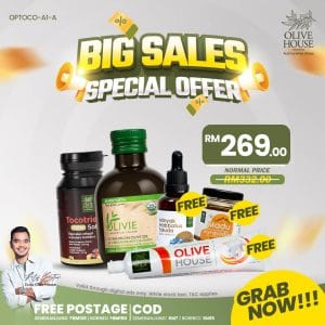 Olivie Plus 250ml + Tocotrienols + FREE Madu 50g + FREE Habbatussauda + FREE Ubat Gigi Garam Bukit